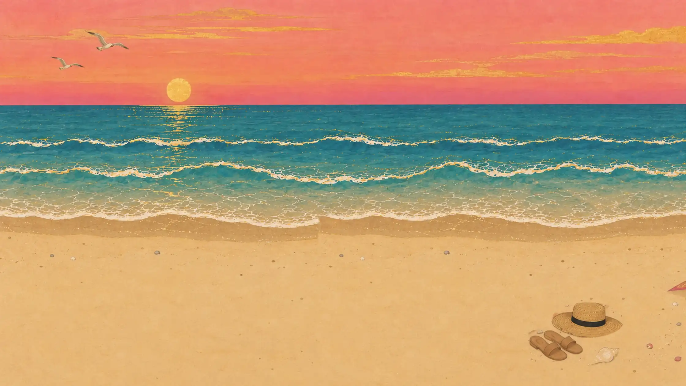 A beach at sunset, the tide coming in and going out